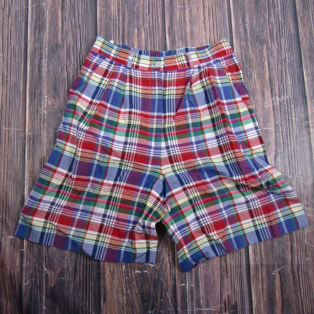 Talbots Shorts Women 6 Multicolor Plaid Madras Pleated Cotton Vintage USA